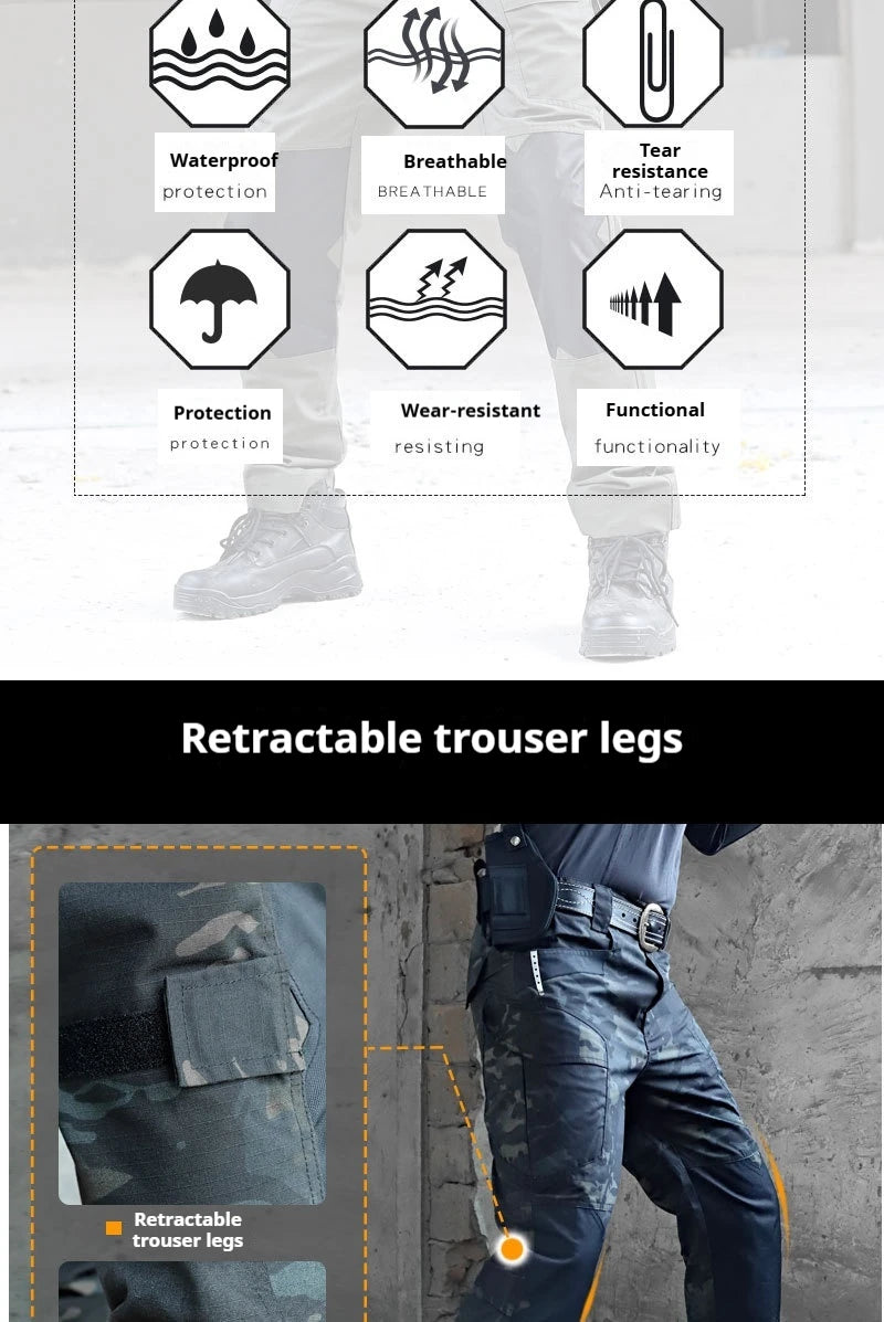 Raiders Tactical Pants Men's Summer Outdoor Work Pants with Multiple Pockets Camouflage Anti Tear Loose Casual Pants