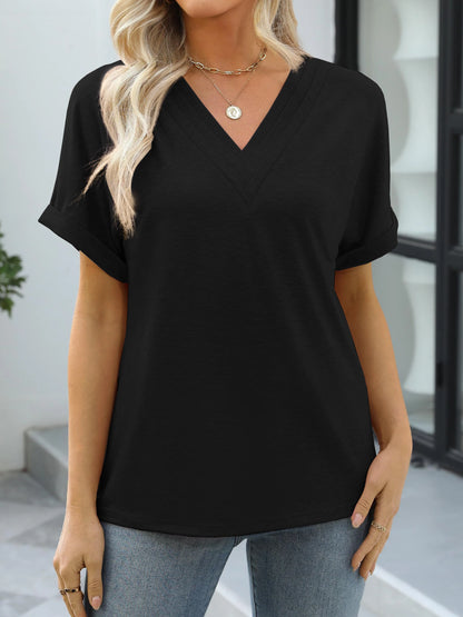 Casual Women Short Sleeve T shirt for Summer Sexy V-Neck Solid Loose Daily Office Lady Tee Tops 2025 Fashion t shirt