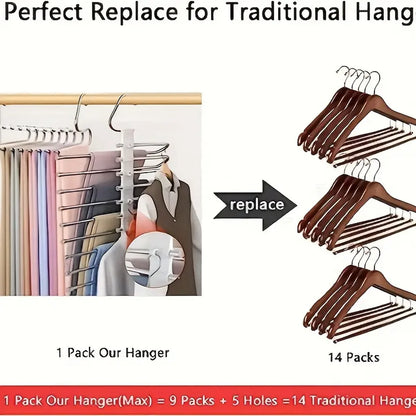 Upgrade 9 Layers Pants Hangers Space Saving, Jeans Hangers Non Slip Stainless Steel Multifunctional Rack S-Type Closet Organizer