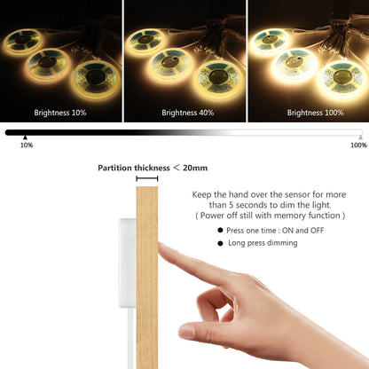 Smart Dimbar COB LED-list med Touchsensor – Varmvit/Neutralvit, 1–5m, Klippbar, Handsvep, EU/US-kontakt