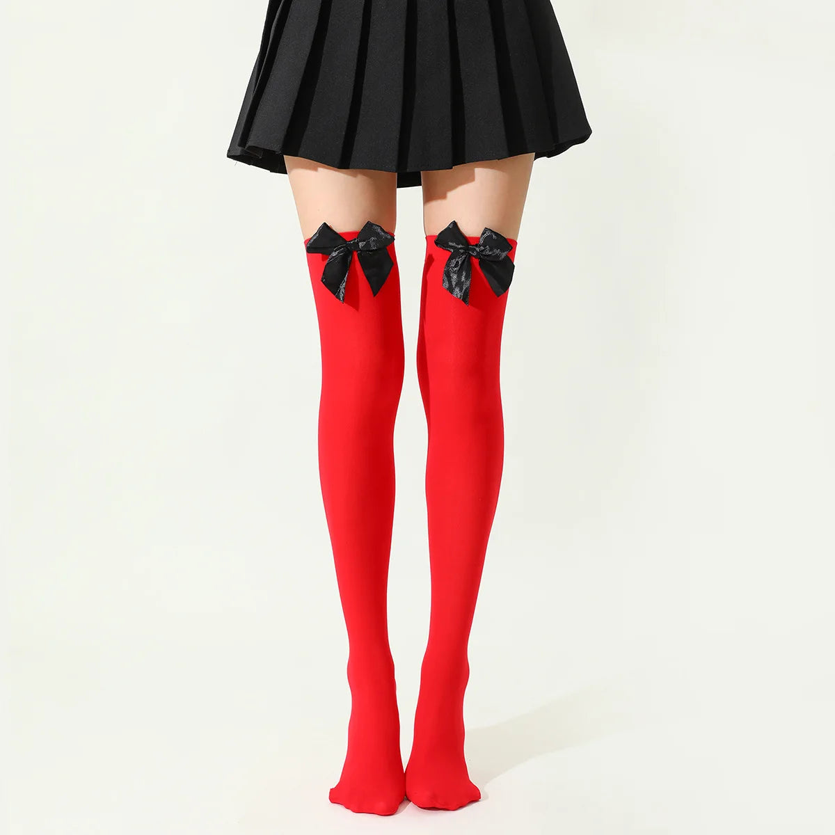 Dam Overknee Strumpor med Satinrosett – Elastiska Spets Tights Kväll & Fest, 3 Färger