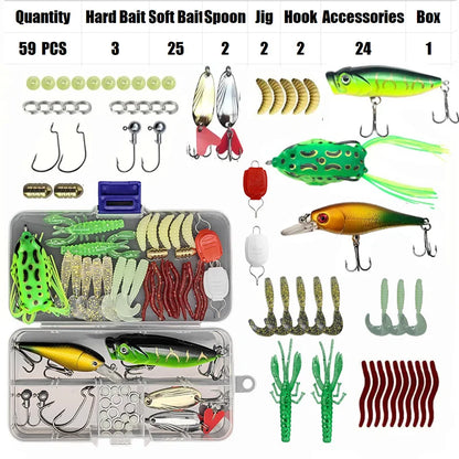 Fishing Lure Set 18/21/59/142pcs Mixed VIB Lure Kit Soft Lure Minnow Popper Hooks All Fishing Accessory Fresh Water
