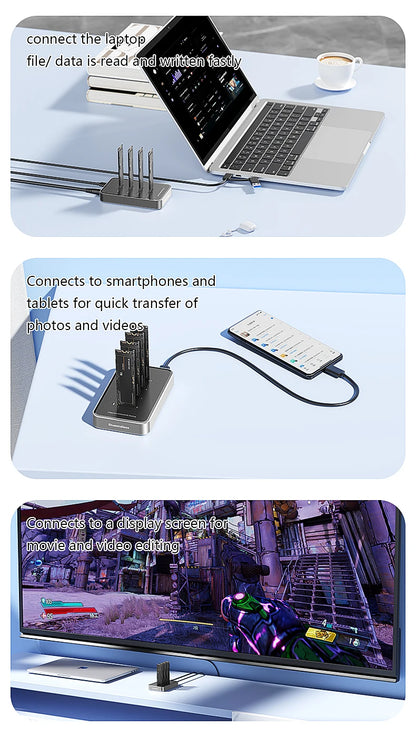 Blueendless 4 Bay M.2 NVMe/SATA SSD Docking Station Type C USB3.1 10Gbps M2 NVMe PCIe SATA NGFF Dual Protocol Aluminum SSD Case