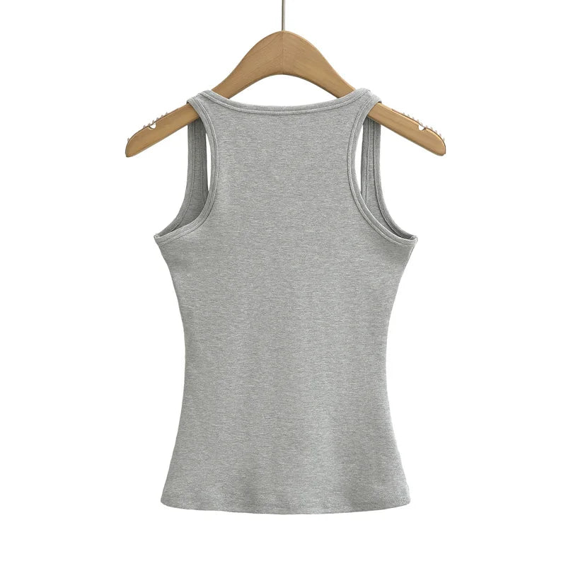 Summer U-neck Sculpted Square Neck Tank Top for Women New 2025 Fashionable Sleeveless Top