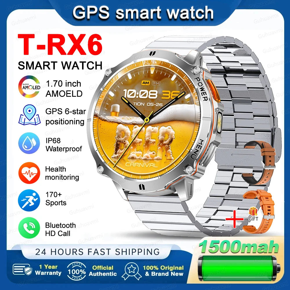 New T-RX6 Ultra Outdoor Sports Smart Watch GPS Compass  Barometer IP68 Waterproof Call Blood Oxygen Military Smartwatch For Men
