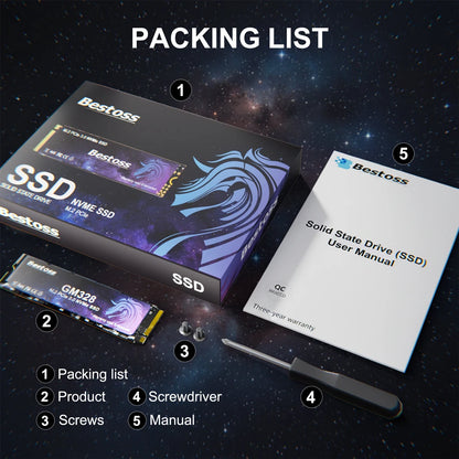 Bestoss M.2 SSD NVMe PCIe 3.0x4 128GB 256GB 512GB 1TB 2TB Solid State Drive 2280 Internal Hard Disk for Laptop Desktop