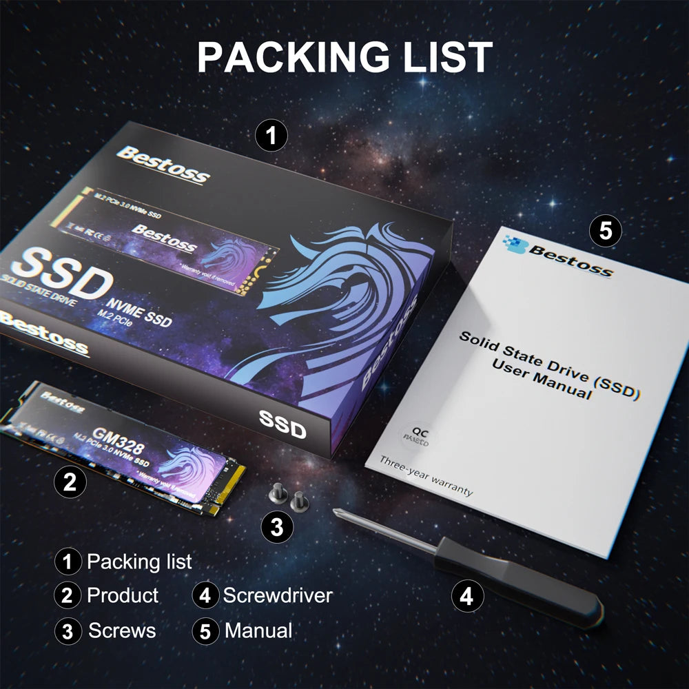 Bestoss PCIe 3.0 NVMe M.2 2280 Interface SSD 128GB 256G 512GB 1TB 2TB Gen3 Solid State Drives for PC Laptop
