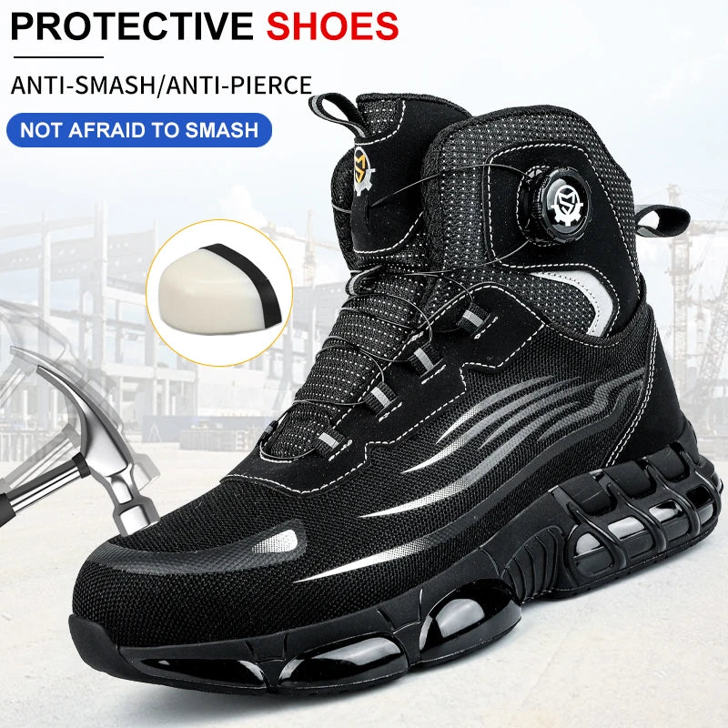 2026 High-Top Rotating Buckle Safety Shoes for Men and Women, Labor Protection Shoes, Protective Shoes, Work Shoes, Shock-Resist