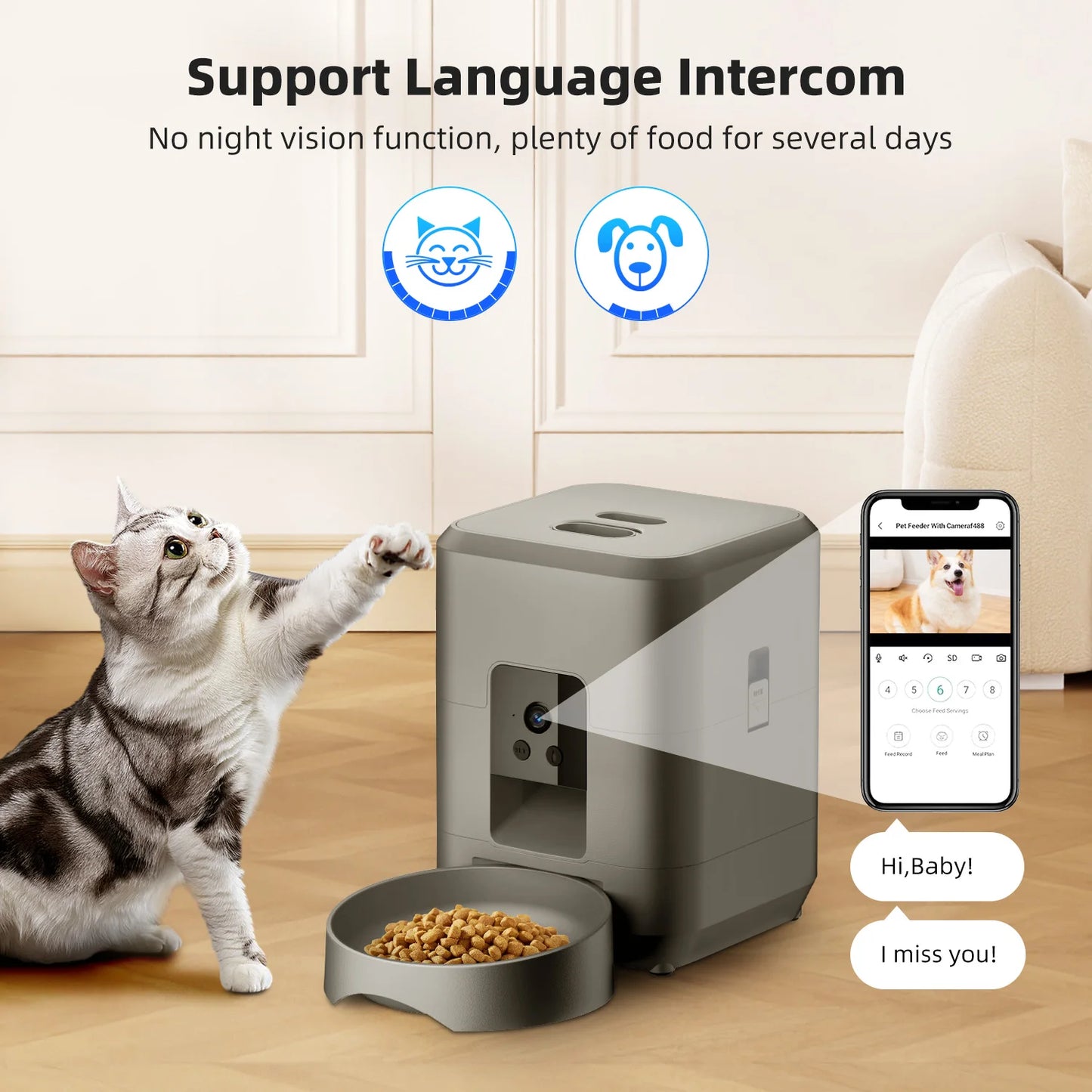 Cat Automatic Feeder With Camera, Video Dog Automatic Feeder, APP Controlled Feeding Smart Pet Feeder, 2L Cat Food Distributor