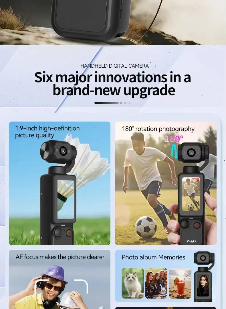 4K Action Camera with 330° Face Tracking Gimbal Stabilizer, 75MP WiFi Pocket Portable Camcorder, Mini Handheld Vlog Camera for