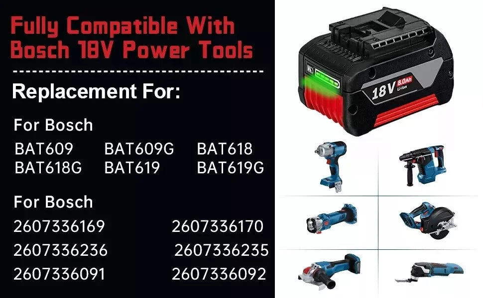 For BOSCH 18V 8.0Ah Lithium-ion Battery GBA 18V 8000mAh Professional GBA GSR GSB BAT618 BAT609 BAT619 BAT620 Power Tool Battery