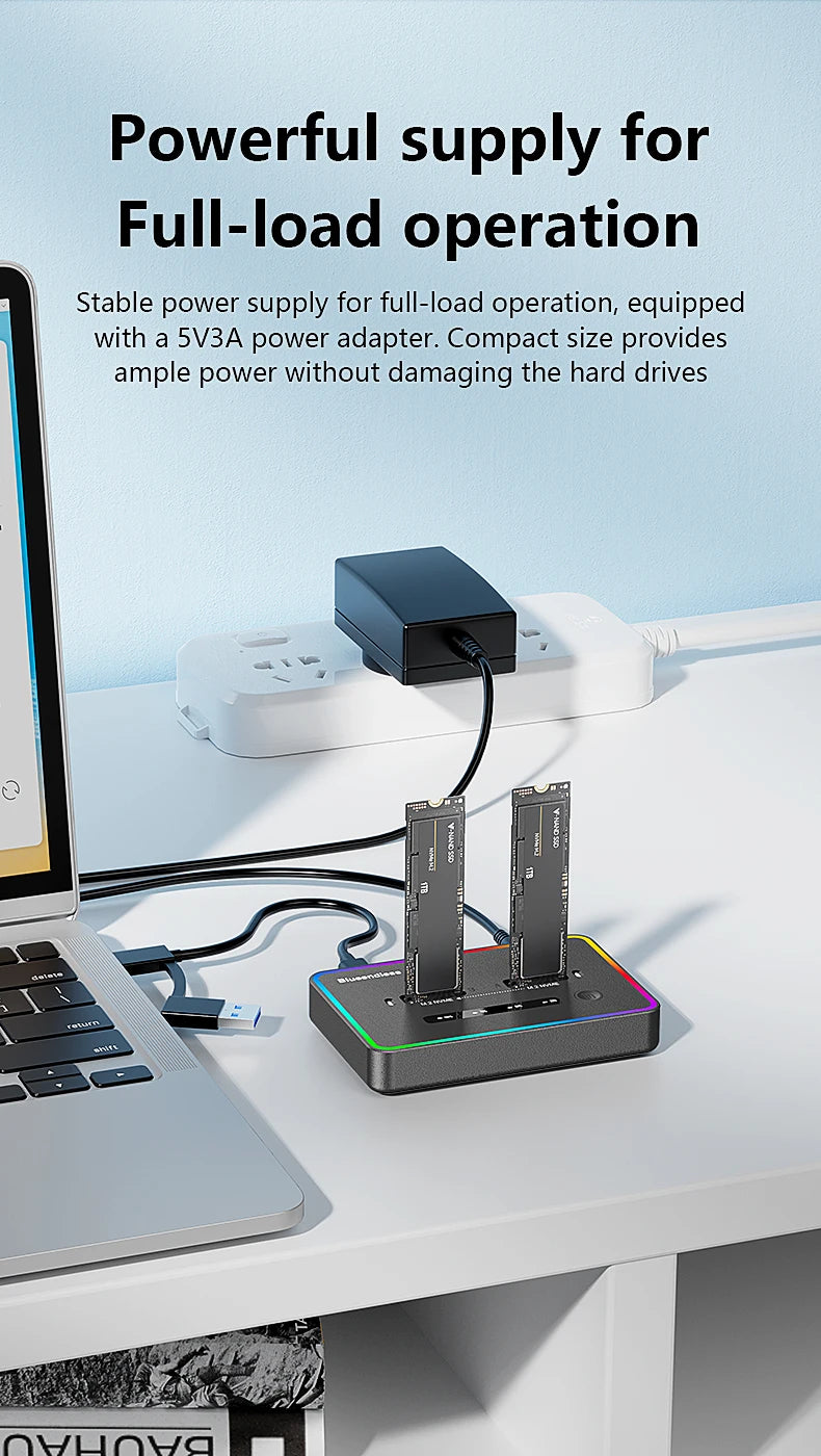 Blueendless Dual-Bay M.2 NVME SSD Clone Docking Station 20Gbps USB3.2 USB C Type C OFFline Cloner Duplicator NVme PCIE Enclosure