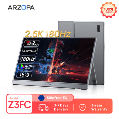 ARZOPA Z3FC Portabel Skärm 16,1" 180Hz 2,5K QHD – IPS 107% sRGB HDR10 Dubbla Högtalare Aluminium USB-C HDMI
