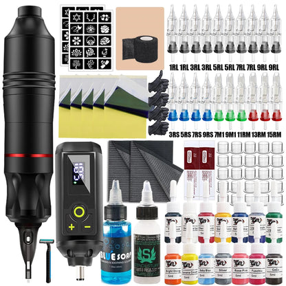 Wireless Tattoo Pen Kit Rotary Tattoo Pen Kit with Wireless Power Supply Cartridge Tattoo Needles for Tattoo Beginners Kits