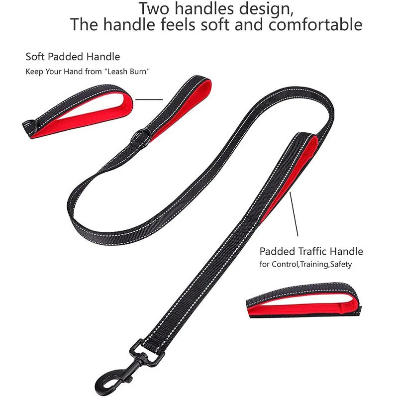 Hundkoppel i nylon med två handtag – reflekterande träningskoppel 120, 150 eller 180 cm