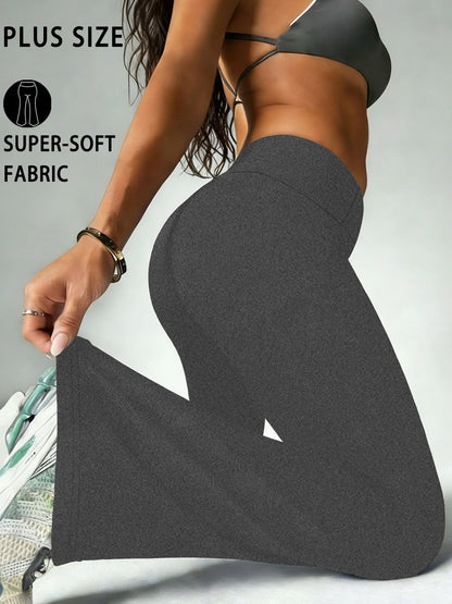 Plus Size Women's Super Soft Flare Pants High Waisted Tummy Control Workout Yoga Push Up Gym Fitness Long Leggings Bell Bottoms