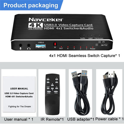 Navceker ZY-AC7 HDMI-capturekort med 4 ingångar