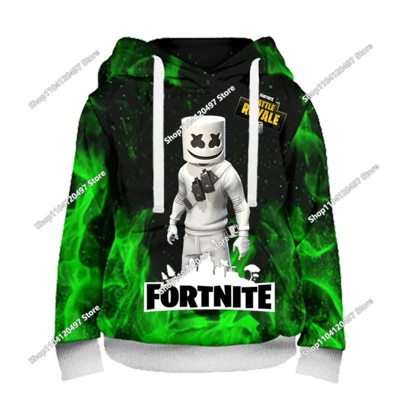 Fortnite Hoodie Barn & Vuxna – 3D-tryckt Animerad Pullover Polyester Casual Streetwear Storlek 110–160cm + Vuxenstorlekar