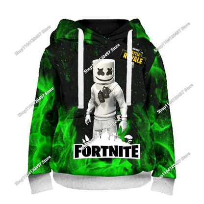 Fortnite Hoodie Barn & Vuxna – 3D-tryckt Animerad Pullover Polyester Casual Streetwear Storlek 110–160cm + Vuxenstorlekar