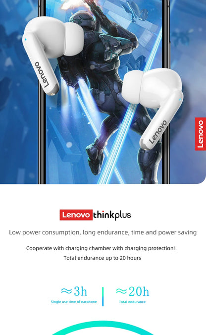 Lenovo GM2 PRO XT88 True Wireless Earbuds – Bluetooth 5.3 Dubbel Mikrofon Touch 4h Speltid Svettskyddad HiFi Bass CE/FCC Vit Svart