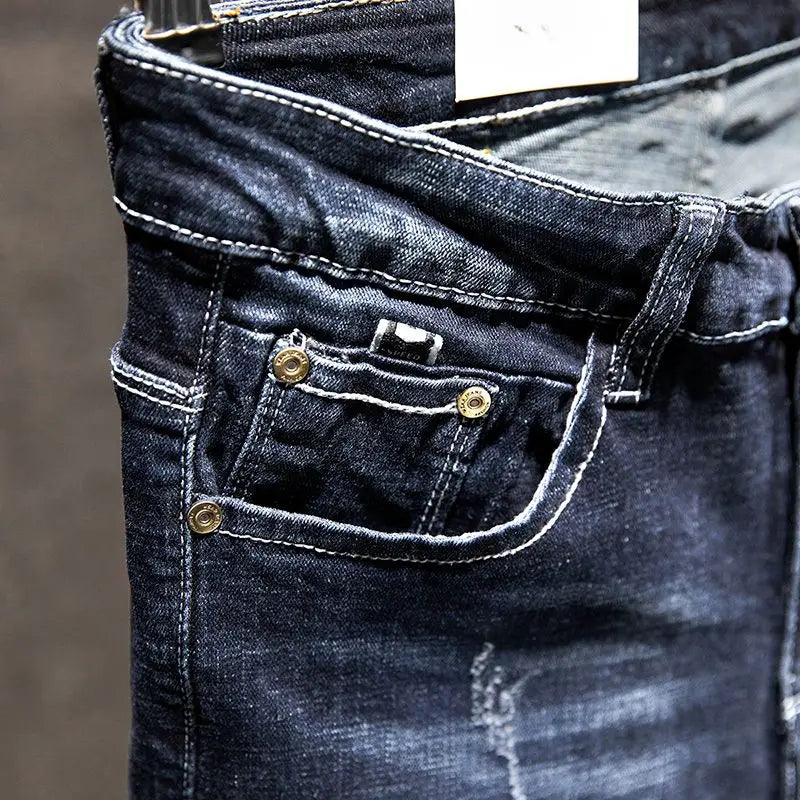 Slitna Slim Jeans för Herr – Elastiska Straight-fit Denim i Koreansk Stil