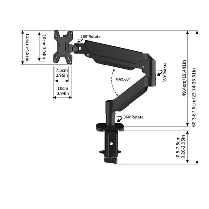 Single Monitor Arm Desk Mount for 17" to 32" Screen, Maximum load capacity 10KG Full Motion Articulating, Clamp and Grommet Base