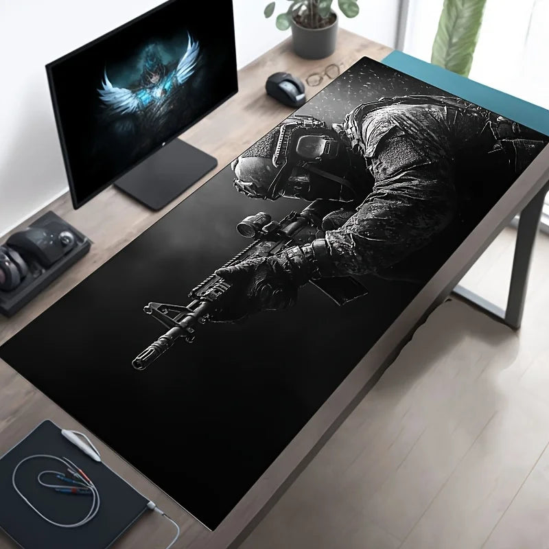 Large Mouse Pad Tactical Soldier Design Non-Slip XXL Desk Pad Gaming Accessories Stitched Edges for Home and Game for FPS Gamer