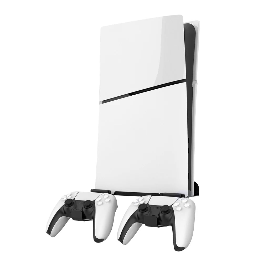 Wall Mount Bracket Display Stand Base with Controller Holder Wall Hanging Stand for PS5 Slim Digital Edition and Disc Edition