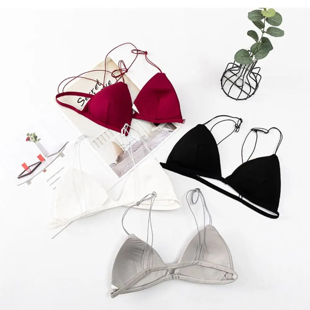 Fachion Triangle Bras for Women Beauty Back Push-up French Style Bra Thin Strape Solid Color Wireless Bra Girls
