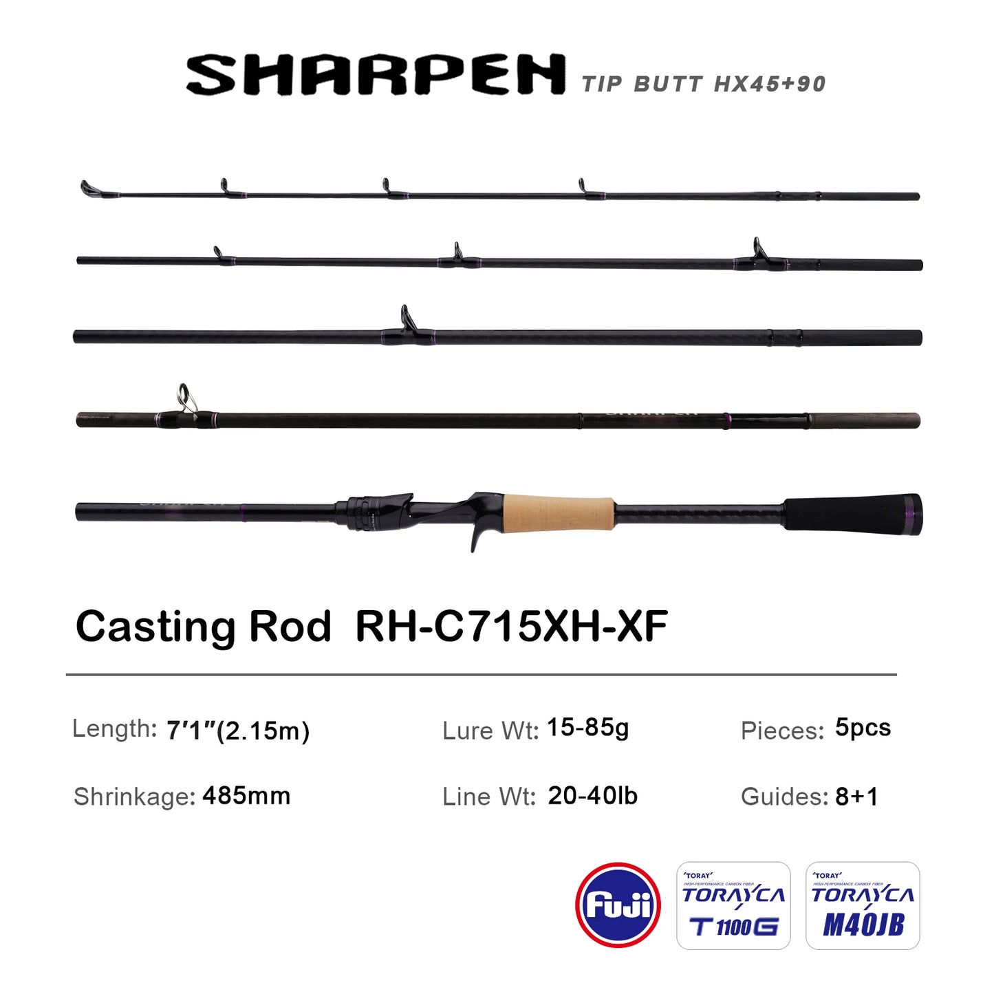 PURELURE SHARPEN Travel Soft Lure Long Spinning and Casting XF/MF Action Rods FUJI Components Bass Pike Rod Fishing Rod Reel