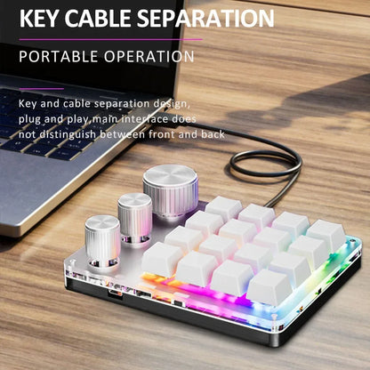 Bluetooth Macropad Macro Mechanical Keyboard 16 Keys 3 Knob RGB Mini Gaming Custom Programming Hotswap Keypads For Photoshop