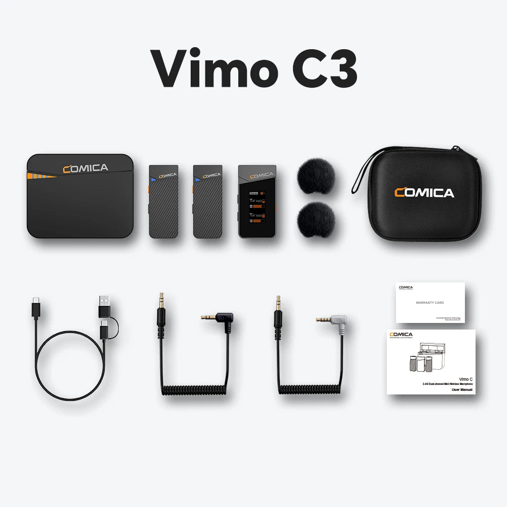COMICA Vimo C 2.4G Wireless Lavalier Microphone with Charging Case,Lapel Mic for Camera Smartphone Podcast Interview Vlog