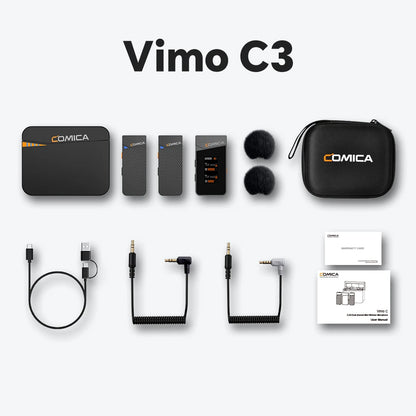 COMICA Vimo C 2.4G Wireless Lavalier Microphone with Charging Case,Lapel Mic for Camera Smartphone Podcast Interview Vlog