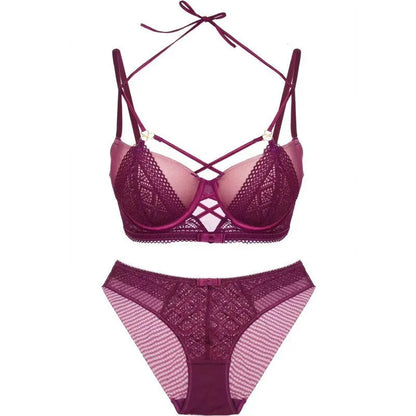 Women's Sexy Push up Lingerie Set French Lace Half Cup Bra with Garter Belt Summer Underwear Demi Bra Transparent