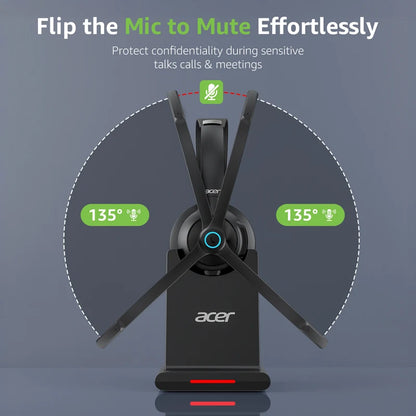 Acer HB02 Wireless Headset with Mic for Work 2.4G Bluetooth 5.3 Dual Mode Headphones USB Dongle for PC Headset for Call Center