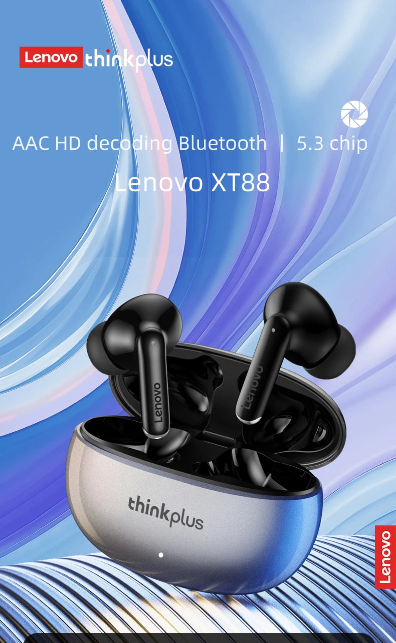 Lenovo GM2 PRO XT88 True Wireless Earbuds – Bluetooth 5.3 Dubbel Mikrofon Touch 4h Speltid Svettskyddad HiFi Bass CE/FCC Vit Svart