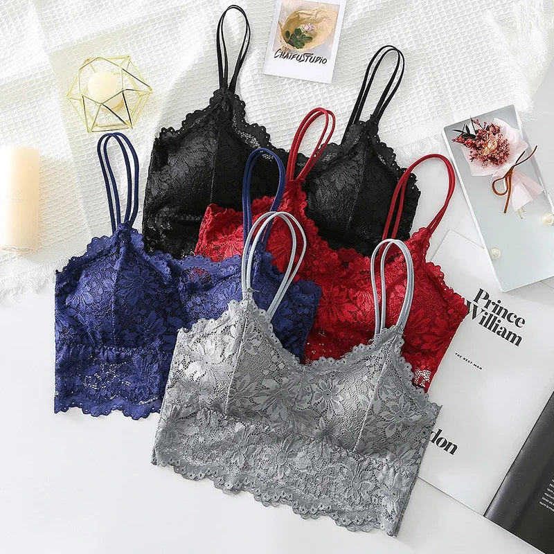 New Women Lace Bras Spring Summer Thin Outside Camisole Solid Underwear Female Hollow Out Vest Bralette Sexy Lingerie Bra