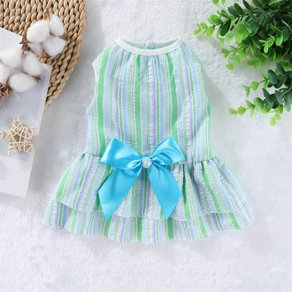 Summer Pet Cat Puppy Princess Dress Pet Clothes Striped Plaid Dresses with Bow Cats Kitten Rabbit Sphynx Clothing Pet Supplies