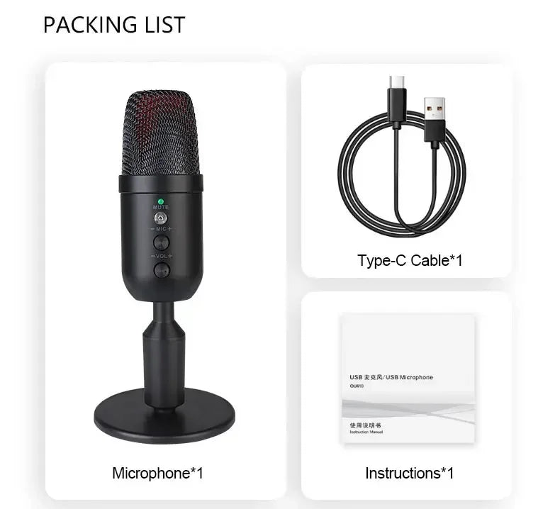 USB Gaming Microphone for PC Condenser Podcast Mic for Studio Recording Headphone Jack RGB Noise Cancellation with Mute Button