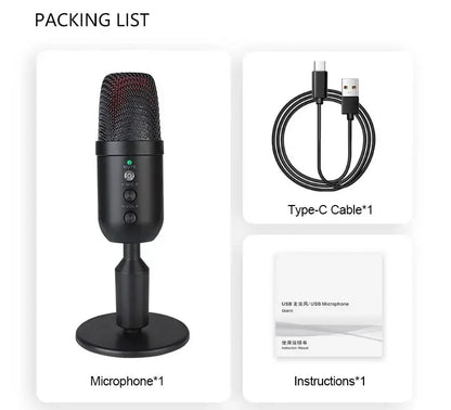 USB Gaming Microphone for PC Condenser Podcast Mic for Studio Recording Headphone Jack RGB Noise Cancellation with Mute Button
