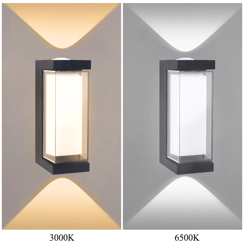 LED Vägglampa Utomhus & Inomhus – Upp & Ned Ljuseffekt, Vattentålig, AC85–265V, 8 Stilar