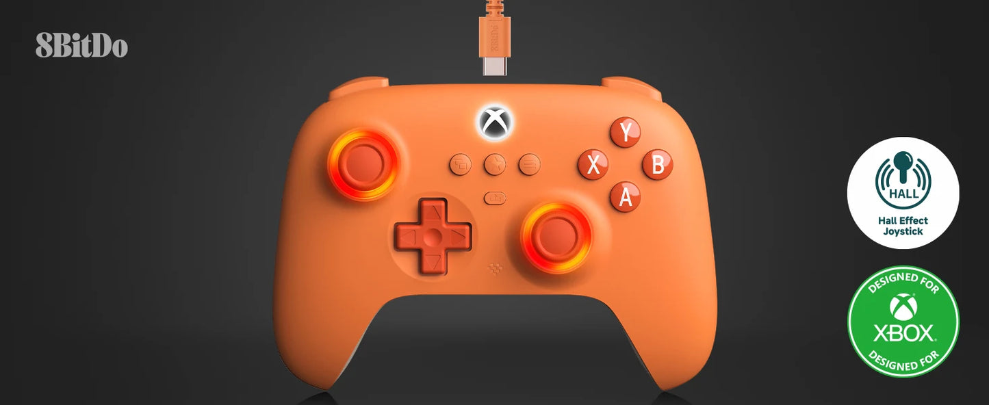 8BitDo Ultimate C Kabelansluten Xbox Handkontroll – Hall Effect GuliKit RGB Fire Ring USB Xbox Series X|S/One/PC Windows 10/11