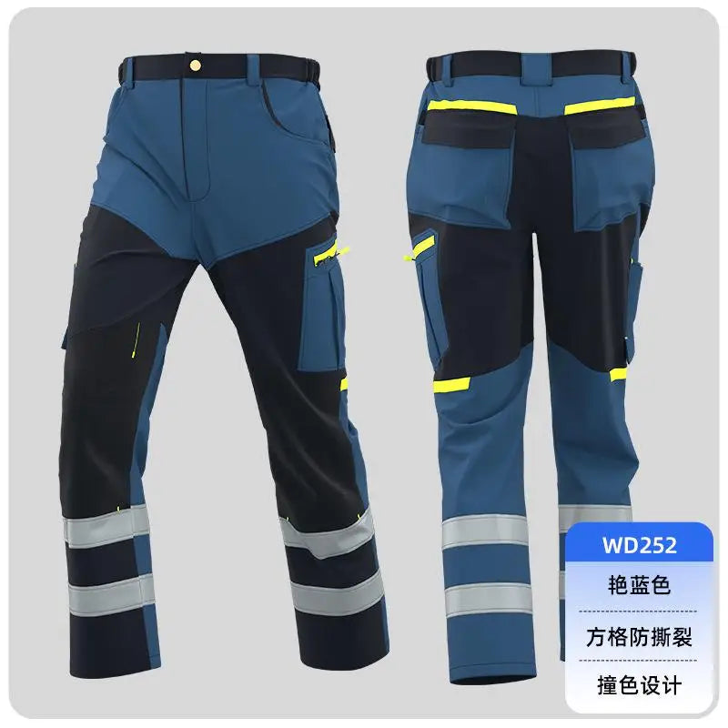 Spring Autumn Multi Pocket Men's Work Pants Wear Resistant Workshop Factory Construction Workers Clothes Reflective Strip Pants