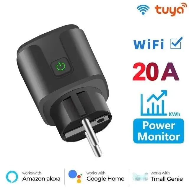 WiFi Smart Plug 16A/20A EU Smart Socket With Power Monitoring Timing Function Works with Tuya Smart Life App Voice Control