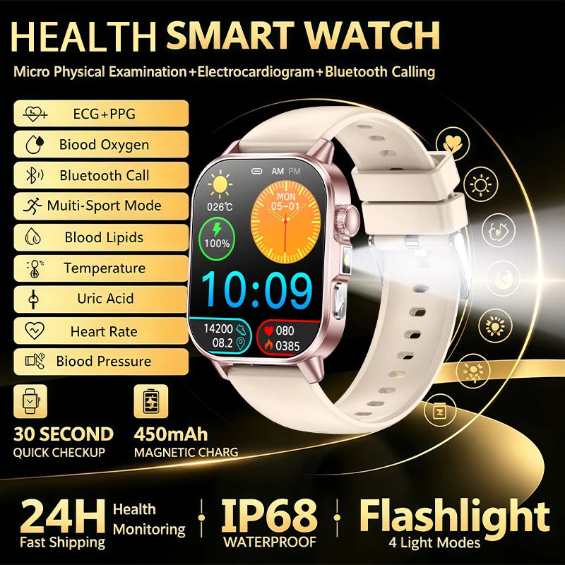 Nursing Grade New ECG+PPG Healthy Diagnose Smart Watch Men Body Analysis Blood Pressure Lipid Uric Acid NFC Health Tracker Watc
