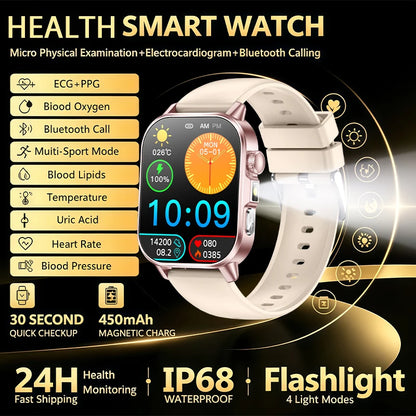 Nursing Grade New ECG+PPG Healthy Diagnose Smart Watch Men Body Analysis Blood Pressure Lipid Uric Acid NFC Health Tracker Watc