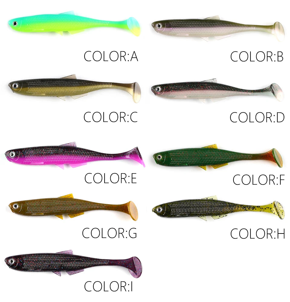 Supercontinent leanness ShadTeez T-tail 5cm/7.5cm/12cm Pike Zander Predator Fishing 3d eyes Soft lure Fishing lures