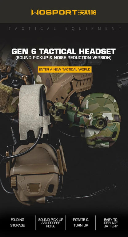 HD-17 GEN 6 Tactical Headset Sound Pickup&Noise Reduction Sports Shooting Earmuff Sports Shooting Impact Anti-Noise Headset