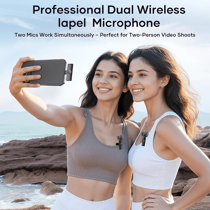Wireless Lavalier Microphone USB C Mini Microphone with Noise Cancellation For iPhone17 16 15 Lapel Mic for Video Recording Vlog