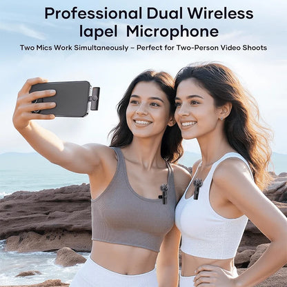 Wireless Lavalier Microphone USB C Mini Microphone with Noise Cancellation For iPhone17 16 15 Lapel Mic for Video Recording Vlog
